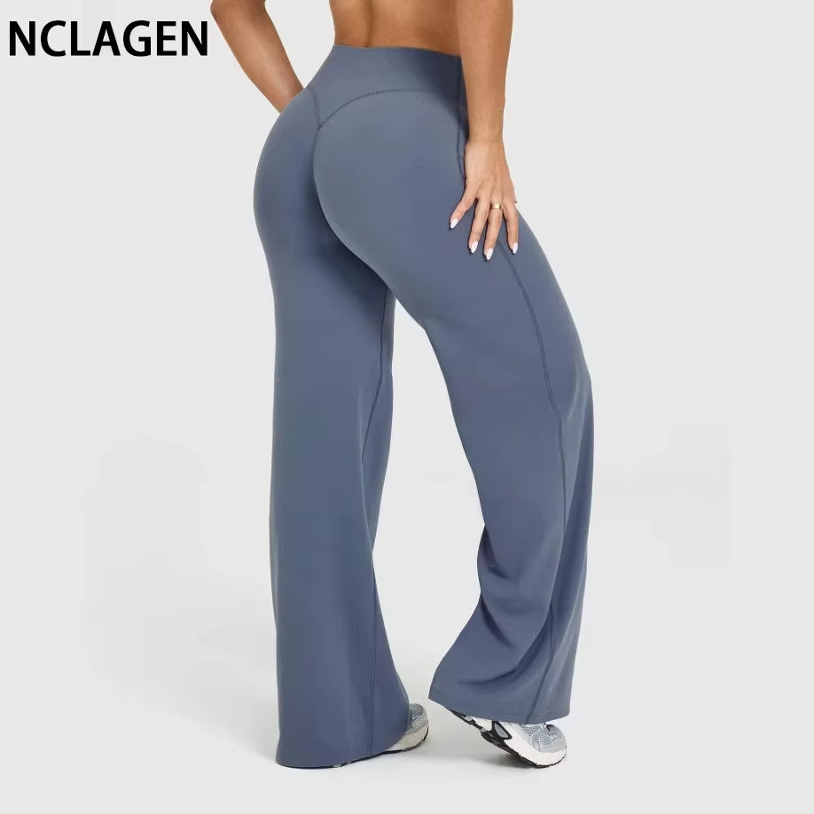 NCLAGEN Softmotion Women's Straight Leg Yoga Pants with Mid-Rise Waist, Gym Leggings, Naked Feel Pilates and Running Tights