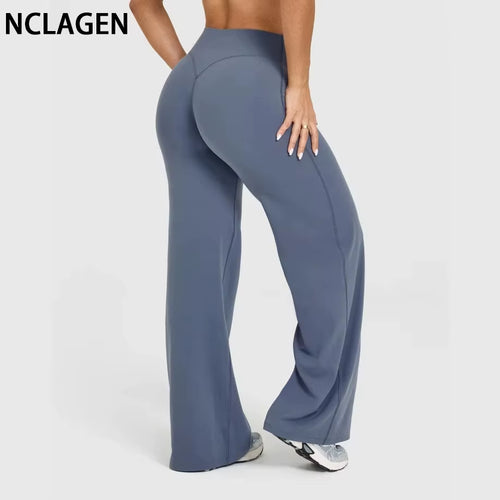 NCLAGEN Softmotion Women's Straight Leg Yoga Pants with Mid-Rise Waist, Gym Leggings, Naked Feel Pilates and Running Tights
