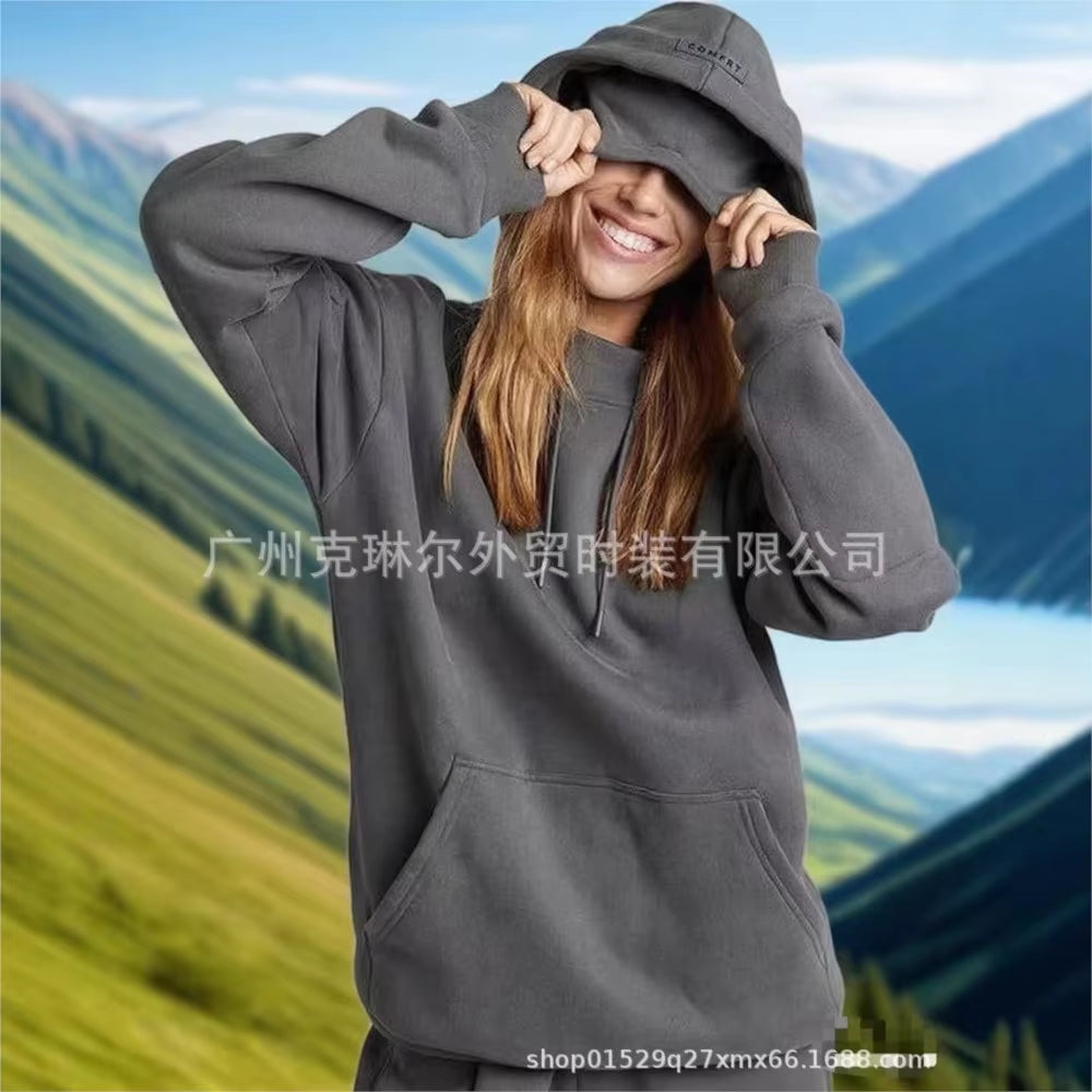 2025 Autumn and Winter Solid Color Hoodie with Integrated Eye Mask, Long Sleeve Casual Top