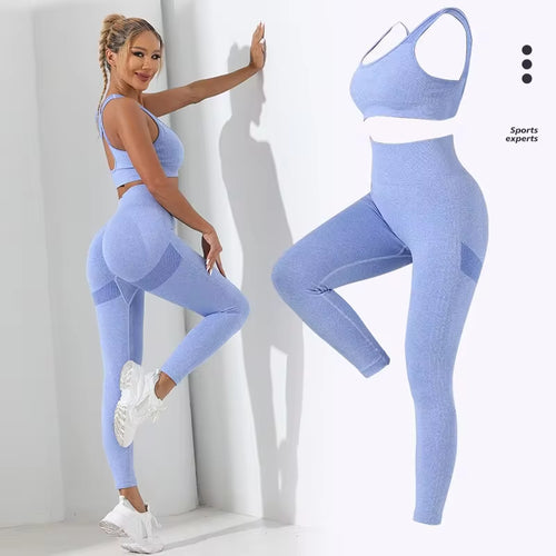 Nahtloses High-Stretch Yoga-Set mit Cami und Bauchkontroll-Leggings - 2-teiliges Trainingsoutfit für das Fitnessstudio