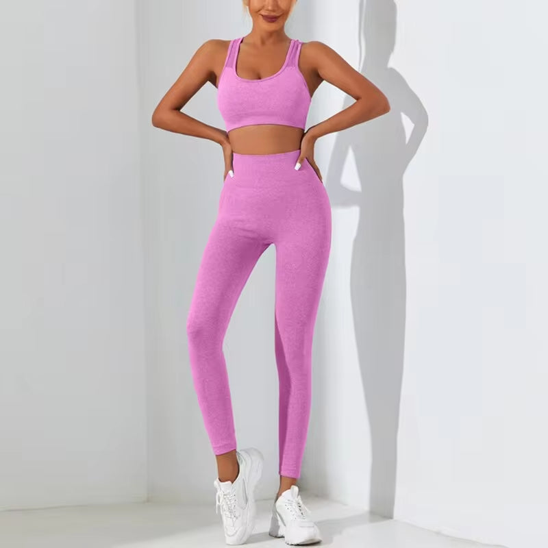 Nahtloses High-Stretch Yoga-Set mit Cami und Bauchkontroll-Leggings - 2-teiliges Trainingsoutfit für das Fitnessstudio